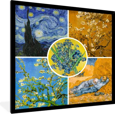 Produktbild von MuchoWow® Gerahmtes Poster Van Gogh - Collage - Sternennacht 40x40 cm - Poster mit Schwarzem Bilderrahmen Wandposter Rahmen Foto Bilder - Mit Rahmen - Wanddekoration Schlafzimmer