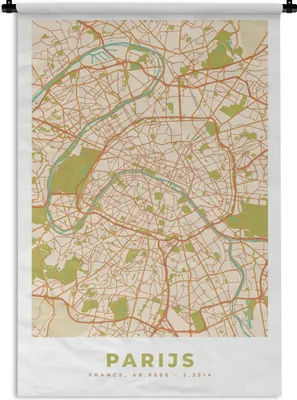 Produktbild von MuchoWow® Wandteppich Wandbehang Karte - Paris - Stadtplan - Vintage 90x135 cm Tapisserie Dekoration Wandtuch - Baumwolle - Wandskulptur