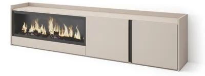 Image de Meuble tv effet bois beige 212x35x50cm cheminée effet feu XXL