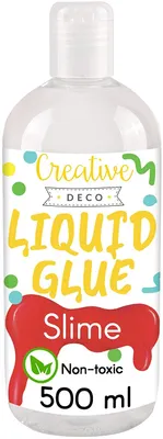 Produktbild von Creative Deco Slime Bastel-kleber Flüssig-kleber PVA | 500 ml Klebstoff für Kunstprojekte Papier Karton | Kleber zum Basteln | Ungiftig | Waschbarer Schulkleber | Hohe Effizienz | Transparente