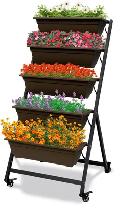 Produktbild von Kahoo 5-stufiger Vertikales Hochbeet, Pflanzgefäß, Metall Erhöhte Vertikale Blumenkasten, für Blumen, Kräuter, Gemüse, für Terrasse oder Balkon