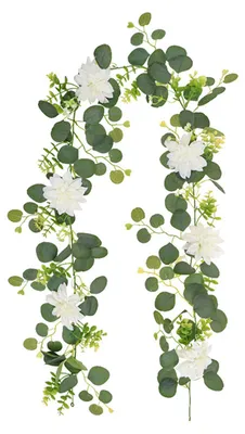 Produktbild von Künstliche Eukalyptusgirlande mit Blüten, künstliches Grün, Tischdekoration für Hochzeiten, Partys, Zeremonien, Hintergrund, Bogendekoration