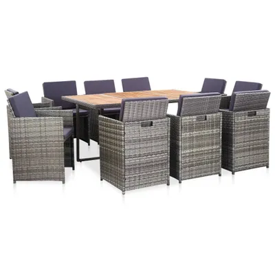 Produktbild von vidaXL 11-tlg. Garten-Essgruppe mit Auflagen Poly Rattan Grau