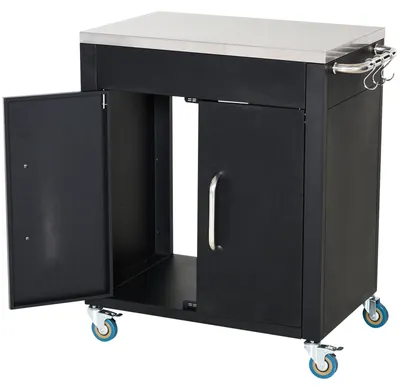 Image de Chariot de cuisine - Chariot de service avec plan de travail en acier inoxydable | Couleur : Noir | Dimensions : 50 x 86 x 84,5 cm