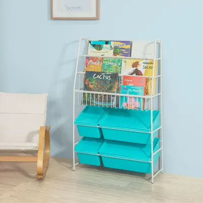 Produktbild von SoBuy Bücherregal Kinderregal mit 4 Spielzeugkisten KMB07-B