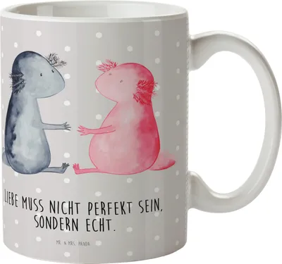 Produktbild von Mr. & Mrs. Panda Pott Axolotl Liebe - Grau Pastell - Geschenk, Valentinstag, Plastikbecher, Trinklernbecher, Camping Tasse, Kinderbecher, Mehrwegbecher