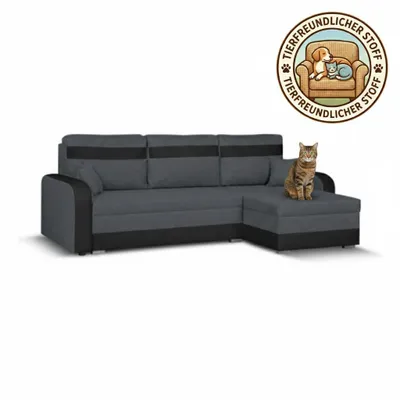 Produktbild von KomfortWelt24 Ecksofa mit Schlaffunktion und praktischem Bettkasten - Bequemer Eckcouch 214x140 cm L-Form CONDI Grau/Schwarz
