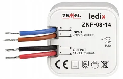 Immagine prodotto di Alimentatore da incasso 14V DC / 8W, ZNP-08-14, ledix Zamel