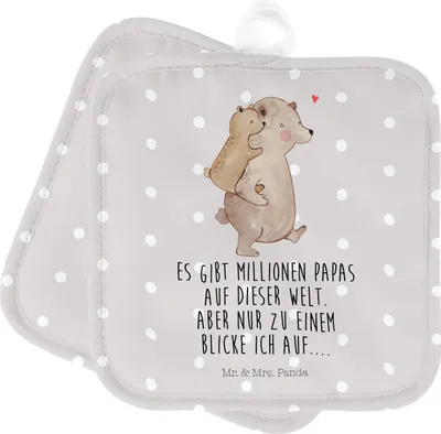 Produktbild von Mr. & Mrs. Panda Topfuntersetzer Papa Bär - Grau Pastell - Geschenk, Topflappen, Vatertag, Set, topfhalter, 2er, Muttertag, Kochlappen, Geburtstag