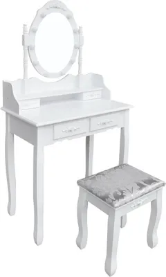 Produktbild von Schminktisch Weiß RUSTIKA mit Spiegel Hocker LED Beleuchtung Schubladen