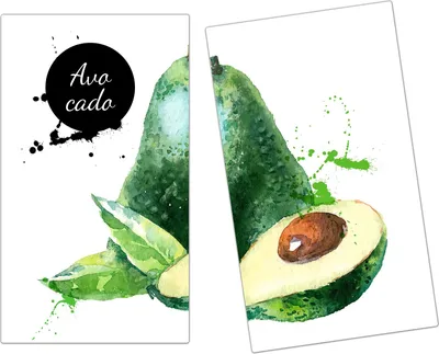 Produktbild von Spritzschutz Herdabdeckplatte Schneidebrett aus Glas Aquarell mit Avocado 2-Teilig (60x52cm)