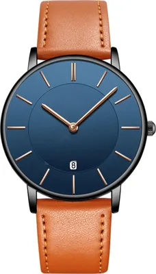 Produktbild von Tyme Oslo Herren Uhr mit Lederarmband Analog Quarz Wasserdicht Moderne Klassische Armbanduhr in Geschenkbox, Blau