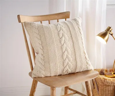 Produktbild von Kissenhülle "Strick" mit Zopfmuster, beige, 45x45 cm, Kissenbezug, Zierkissenbezug