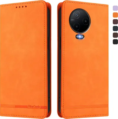 Produktbild von Hülle für Infinix Note 12 (2023)/Note 12 Pro 4G, Retro Kunstleder Ständer Klapphülle mit Kartenfächer und Magnetische Orange