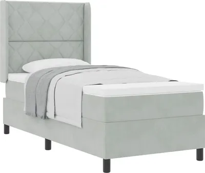Image de Lit à ressorts avec matelas Gris clair 90 x 190 cm Velours
