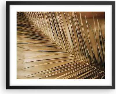 Produktbild von Gerahmtes Poster - Schwarzer Rahmen - Blatt Gold Pflanze - 50x40 cm - Wand Bild - Wanddeko - Wandbilder - Kunstposter - Wandposter - Bilderrahmen - Bilder - Kunstdruck - P2BAA50x40-5041