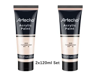Produktbild von Artecho Acrylfarbe 2 x 120 ml in Champagnergold– Hochpigmentierte, lichtechte & schnell trocknende Künstlerfarbe – für Leinwand, Holz, Stein uvm.