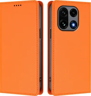 Image de Etui en cuir pour OnePlus 15, étui magnétique en cuirPolyuréthaneavec support Orange