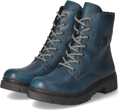 Produktbild von Rieker Damen Schnürboots Profilsohle Stiefelette Biker Boots Y2440, Größe:41 EU, Farbe:Blau
