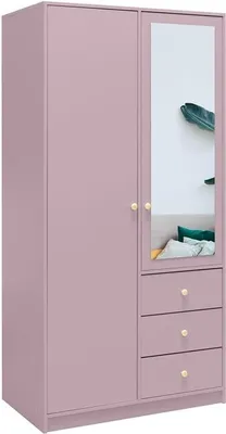 Produktbild von BETTSO Drehtürenschrank Kleiderschrank mit 2 Türen und 3 Schubladen Spiegel Garderobenschrank Schlafzimmerschrank RAINBOW II 100cm Pflaume