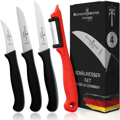 Produktbild von Schwertkrone Solingen Schälmesser Set mit Sparschäler und Tomatenmesser - Germany - Gemüsemesser, Obstmesser und Kartoffelschäler