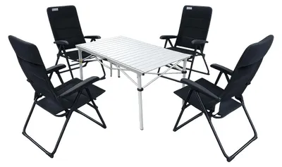 Produktbild von 5-tlg. Gartenset Sitzgruppe – Klapptisch ca. 117x70 cm Aluminium + 4 Hochlehner Schwarz