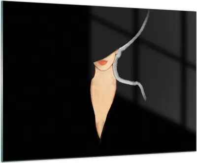 Produktbild von Bilder auf glas - Einteilig - Schwarz Frau Hut - 100x70cm - Glasbilder - Wandbilder - Bilder - zum Aufhängen bereit - Wanddekoration aus Glas - Glas Bilder - Wandbild auf Glas - GAA100x70-4341