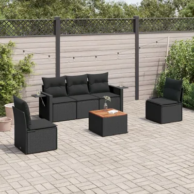Produktbild von 6-tlg. Garten-Sofagarnitur mit Kissen Schwarz Poly Rattan 3256832