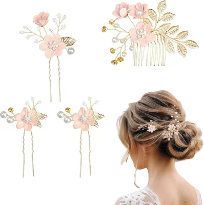 Produktbild von 4-teiliges Set Rosenblüten mit Strasssteinen für Damen, Kristall-Haarschmuck, Haarschmuck für Mädchen, Braut