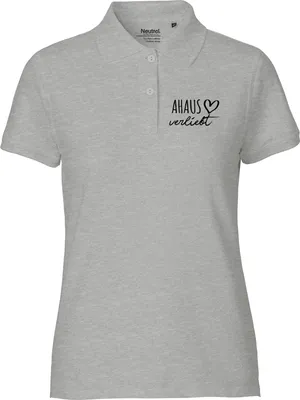 Produktbild von Huuraa Damen Polo Shirt Ahaus verliebt XS Sport Grey Bio Baumwolle Fairtrade Poloshirt Geschenkidee