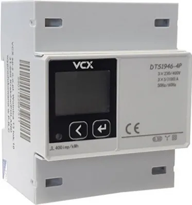 Obrázek produktu pro Elektroměr 3F na DIN lištu třífázový VCX DTS-1946-4P, MODBUS -RS485, 230V, 5 (100)A