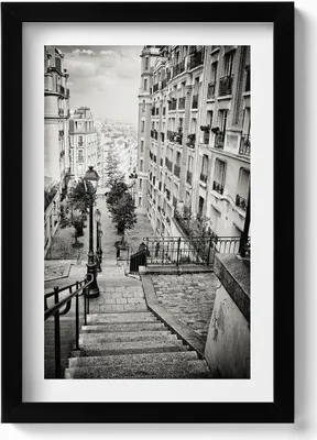 Produktbild von Schwarz-Weiß-Ansicht einer Stadtstraße– Wandbild mit Rahmen – Gerahmtes Bild  – Wanddekoration – 20x30 cm – Schwarz