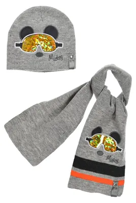 Productafbeelding van DYSNEY MICKEY Babyjongens, 2-delige set: muts en sjaal, winteraccessoire, grijs, maat 48