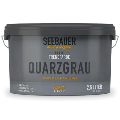 Produktbild von SEEBAUER diy Trendfarbe Dunkelgrau 2,5L (No. T04 Quarzgrau) für den Innenbereich - Edelmatte Wandfarbe Grau - Hochdeckende Innenfarbe in Profi-Qualitä