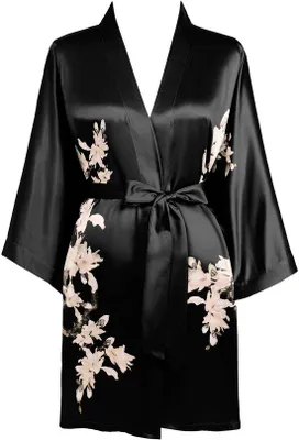 Produktbild von Sommerkimono mit Blumenprint, leicht, schwarz, Damen