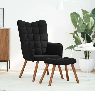 Immagine prodotto di Poltrona Relax con Sgabello in Velluto Nero
