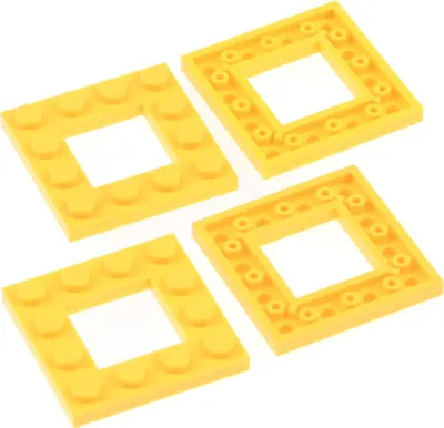 Produktbild von 4x Lego Bau Platte modifiziert 4x4 gelb Rahmen mit 2x2 Ausschnitt 4549896 64799