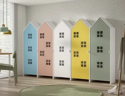 Produktbild von Kleiderschrank >CASAMI BRUGES< in Korpus Weiß / Front Weiß, Blau, Grün, Pink u. Gelb