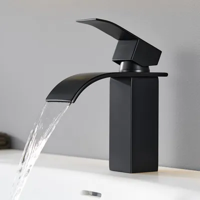 Produktbild von Wasserfall Waschtischarmatur, 304 Edelstahl Schwarz, Bleifrei Kalt Warm, Cecipa, Badarmatur Mischbatterie, Wasserhahn Bad, Wasserhahn Schwarz