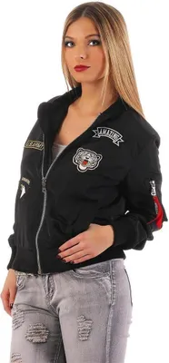 Immagine prodotto di Giacca bomber da donna Giacca con toppe Giacca di transizione; Nero XS/S