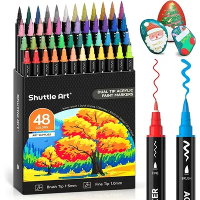 Productafbeelding van Acryl stiften, geschikt voor steen, hout, glas, keramiek en canvas, verkrijgbaar in 48 kleuren