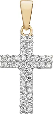Produktbild von Klassischer 9 Karat (375) Bicolor Gold kreuz Damen - Anhänger mit Zirkonia - 24mm*11mm; TRS10646