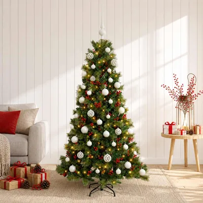 Obrázok produktu pre Umelý vianočný stromček s vianočnými ozdobami, výška 150 cm, 150 LED svetiel