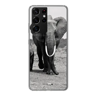 Produktbild von MuchoWow® Handyhülle Schutzhülle Hülle für Samsung Galaxy S21 Ultra Elefant - Kind - Schwarz - Weiß Silikon Softcase Handy Hülle - Mobiltelefon