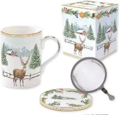 Produktbild von Teebecher WHITE FOREST Winterwald mit Sieb 350ml Porzellan in GB Easy Life