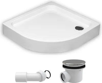Produktbild von ECOLAM stabile Duschwanne Duschtasse Grando Plus Viertelkreis 90x90 x 17 cm Tiefe 7 cm R55 Acryl weiß Styroporunterseite + Siphon