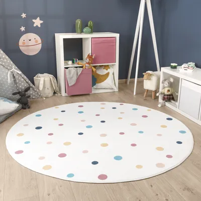 Produktbild von Kinderteppich Teppich Kinderzimmer Rund Waschbar Bis 30 Grad Sonne Regenbogen Grösse Ø 100 cm Rund