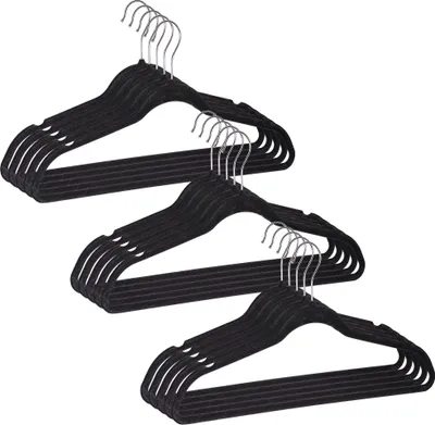 Produktbild von WENKO 15er Set Kleider Bügel Form Hosen Stange Wäsche Anti Rutsch Samt Black