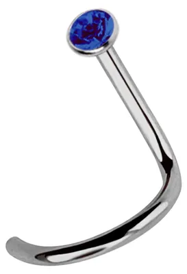 Produktbild von Titan Nasenpiercing Stecker Spirale, gefaßter 2,0 mm Stein in dunkelblau, Stab 1,0 mm
