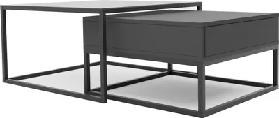 Produktbild von Idohome - Couchtisch 2er Set Glastisch 2in1, mit Schublade und Stauraum, Push-to-Open, Metallrahmen, ELEGANT - Farbe Schwarz